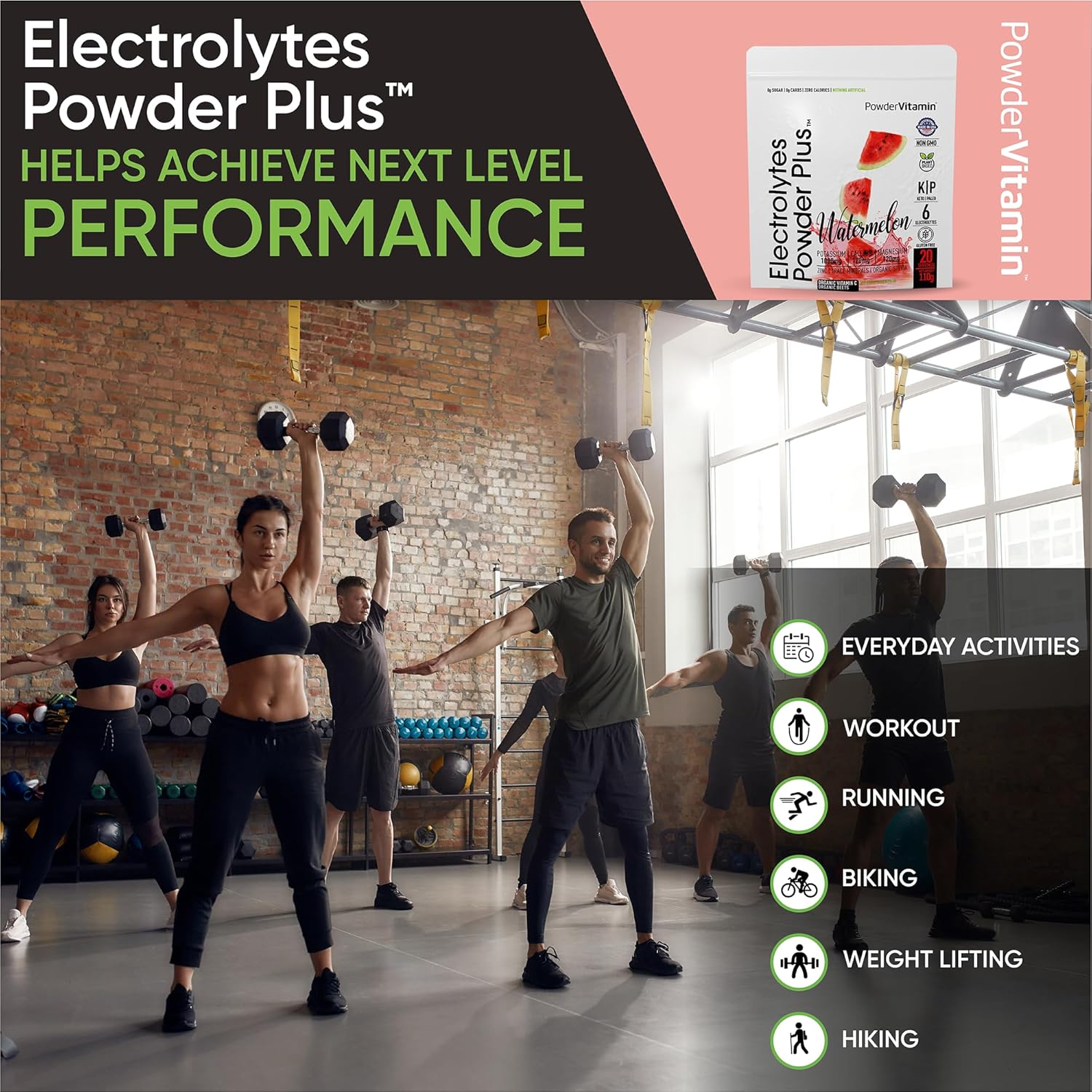 PowderVitamin Electrolytes Powder Plus (20 Servings) Watermelon Electrolyte Powder Zero Calorie Keto,0 Sugar, No Maltodextrin,1000mg Potassium,120mg Calcium,120mg Magnesium, Pink Himalayan Salt