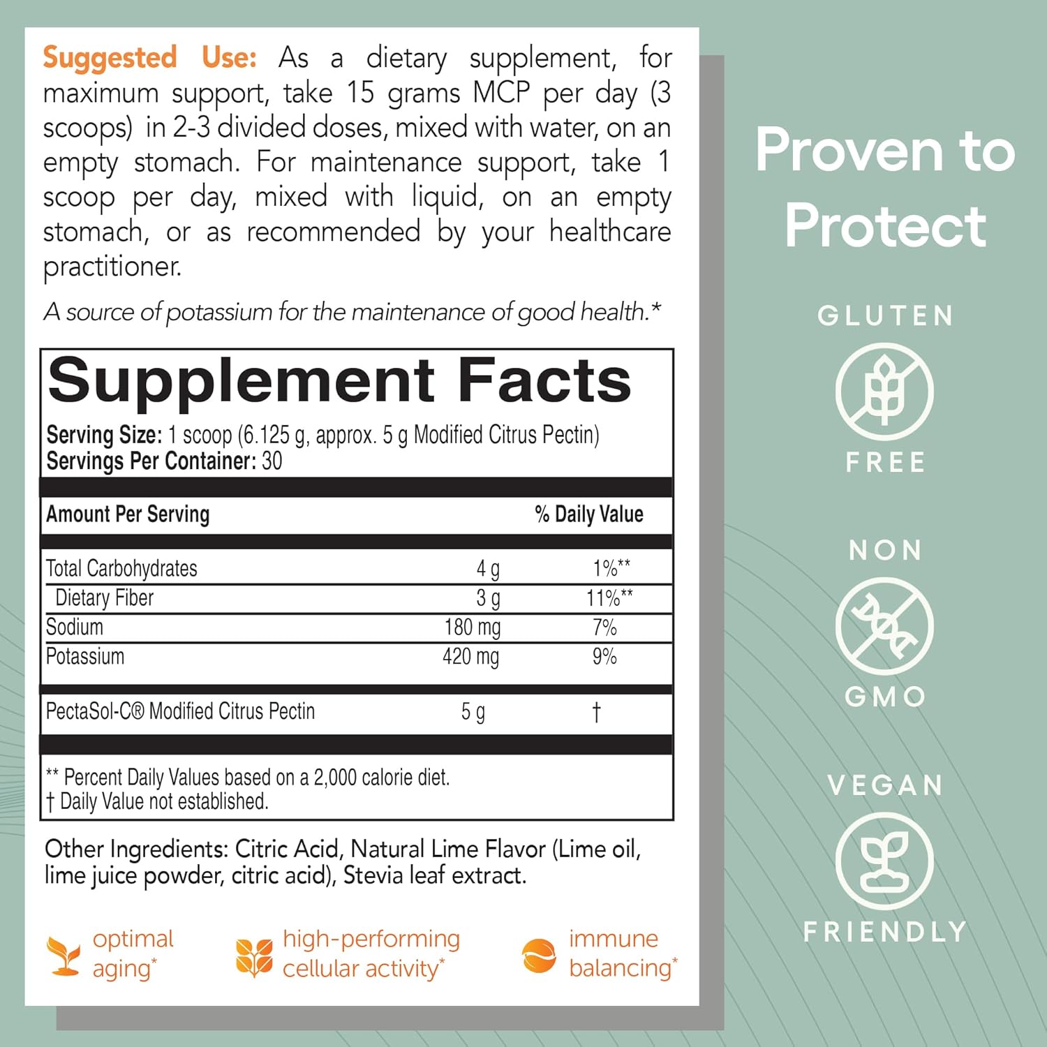 PectaSol Modified Citrus Pectin – 184g Lime Powder – Total-Body Health Supplement to Support Heart, Immune System, Inflammation Response & Healthy Aging + Maintain Healthy Galectin-3 Levels