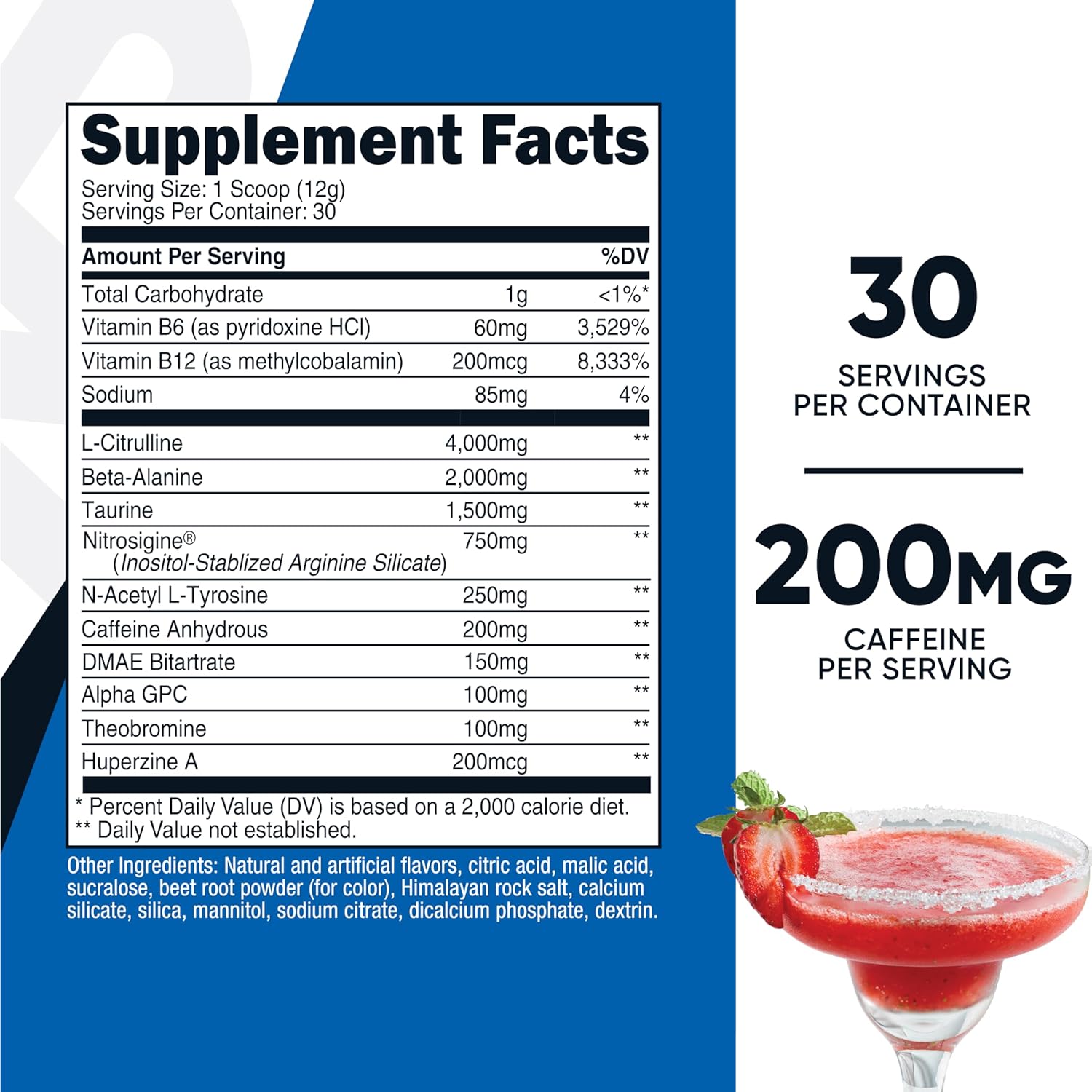 Nutricost Pre-Workout Powder (Strawberry Margarita) 30 Servings - GMO-Free, Gluten-Free, Vegetarian