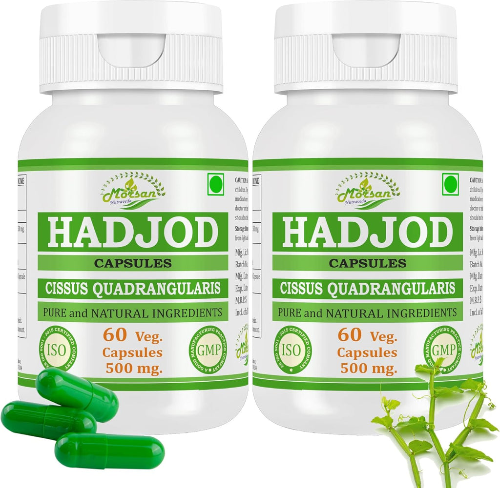 Hadjod (Cissus Quadrangularis) for Optimal Bone and Joint Health | 500 mg per Serving | 60 Vegetarian | Natural Support for Wellness | Non-GMO (2 Bottles of 60 9)