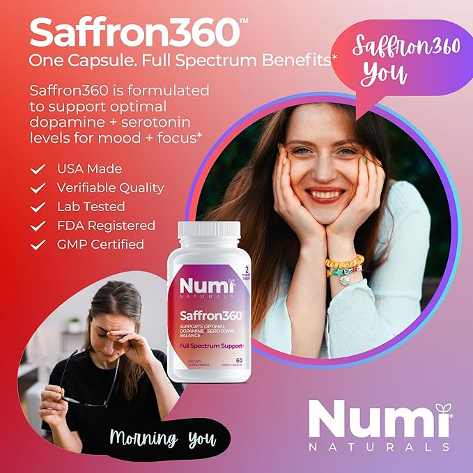 Saffron Extract 88.5mg - Real Saffron Proof (Scan QR for Lab Results) - Dopamine Serotonin Mood Support for Women - Only 3 Clean Ingredients - 60 Day Supply - Vegan USA Made