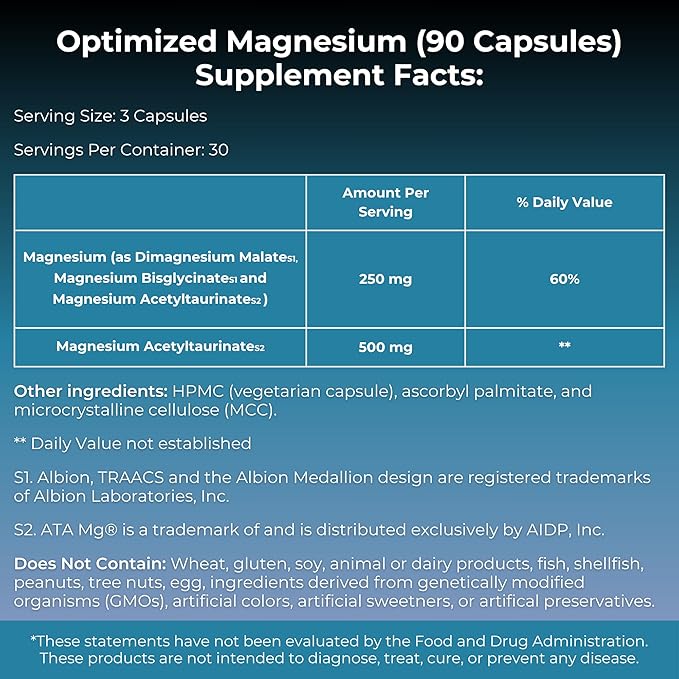 MYOXCIENCE Optimized Magnesium Glycinate + Magnesium Taurate (as ATAmag®) for High Brain Bioavailability to Support Stress Relief and Sleep | 30 Servings