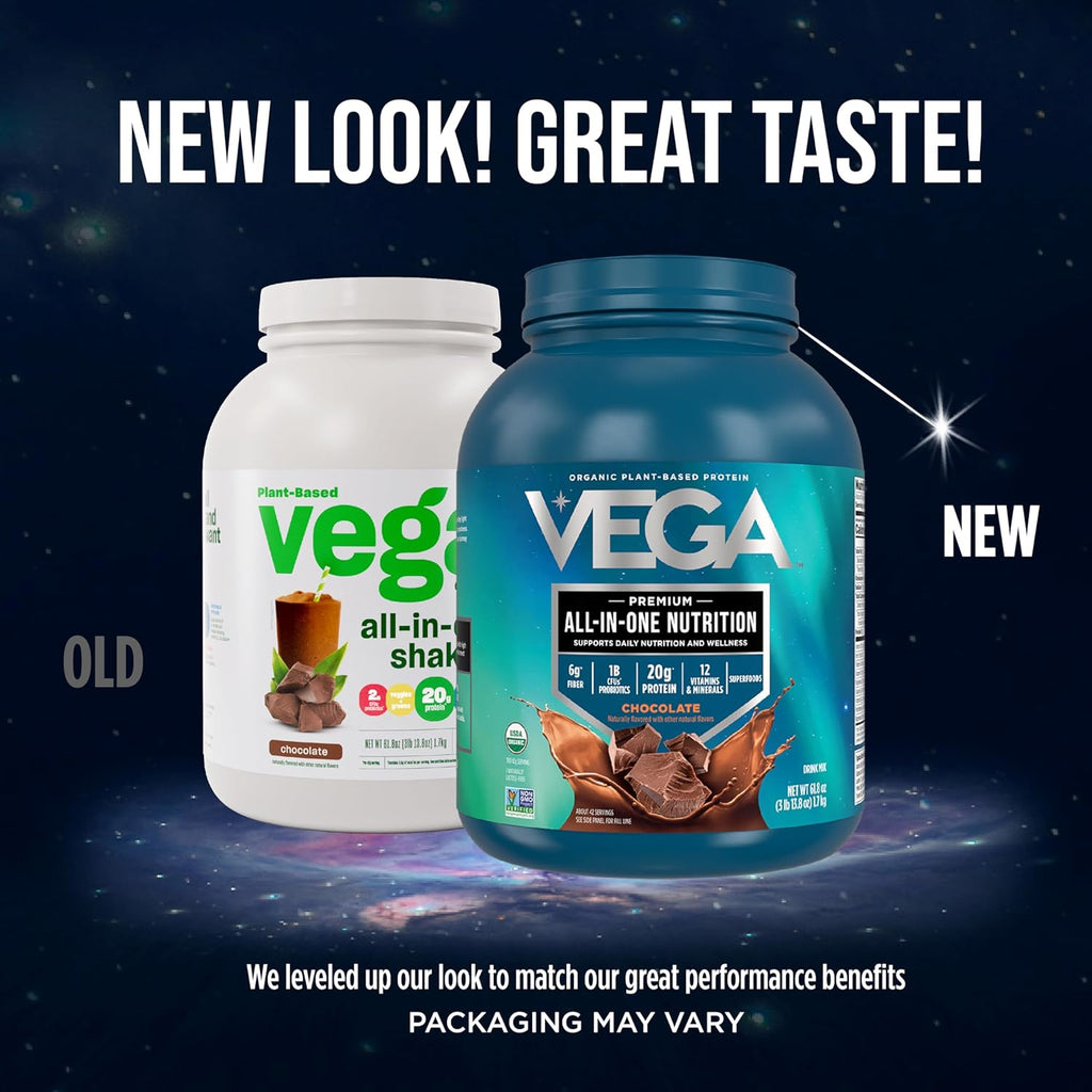 Vega All in One Nutrition Organic - 20g Plant-Based Pea Protein, French Vanilla, 43 Servings, Vitamins A & C, Probiotics, Greens, Vegan, Keto, Gluten Free, 3.63lbs (Packaging May Vary)