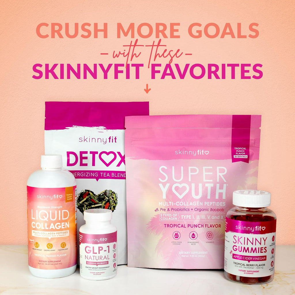 SkinnyFit - Super Youth Collagen for Women - Multi Collagen Peptides Powder - Probiotics, Fiber, Hyaluronic Acid - Non GMO, Gluten Free, Sugar Free - Beauty - Strawberry Watermelon (28 Servings)