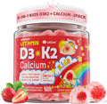 Vitamin D3 K2 + Calcium Liquid-filled Gummies for Kids & Teens, 1000IU/2000IU D3 with Magnesium, Algal Omega 3, Vitamin for Kids for Bones & Teeth, Calcium Absorption, Brain, Immunity,Sugar-Free,2Pack