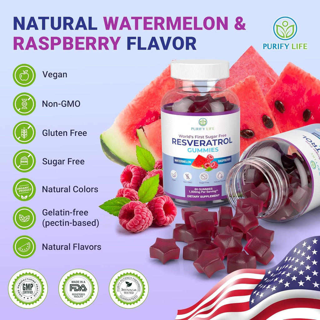 Sugar-Free Resveratrol Gummies - Potent Anti-Aging Antioxidant - Resveratrol Supplement to Support Digestive & Immune Health - Natural Herb for Cell Growth & Repair - Easy Chewable NMN Alternative