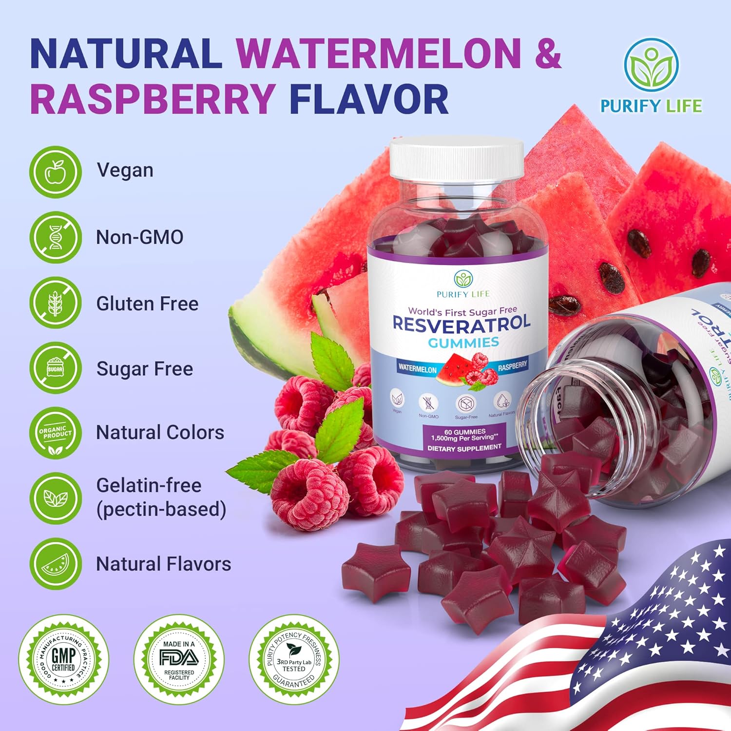 Sugar-Free Resveratrol Gummies - Potent Anti-Aging Antioxidant - Resveratrol Supplement to Support Digestive & Immune Health - Natural Herb for Cell Growth & Repair - Easy Chewable NMN Alternative
