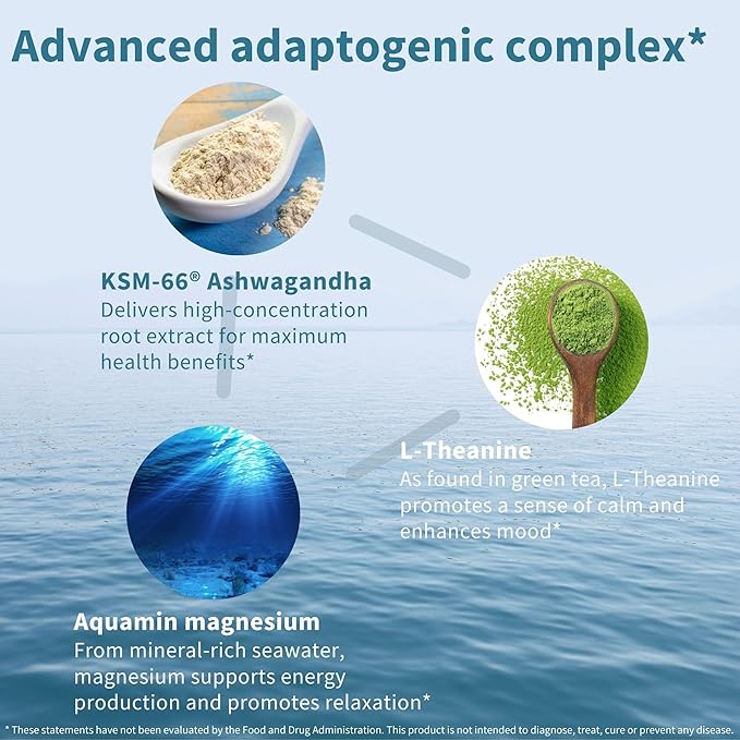 Igennus High Strength Ashwagandha, Magnesium, & L-Theanine Stress Relief Complex, KSM-66 Root Extract Adaptogens, Boosted with Methylfolate, Zinc & Biotin Clean Label, 60 Fast Acting Capsules