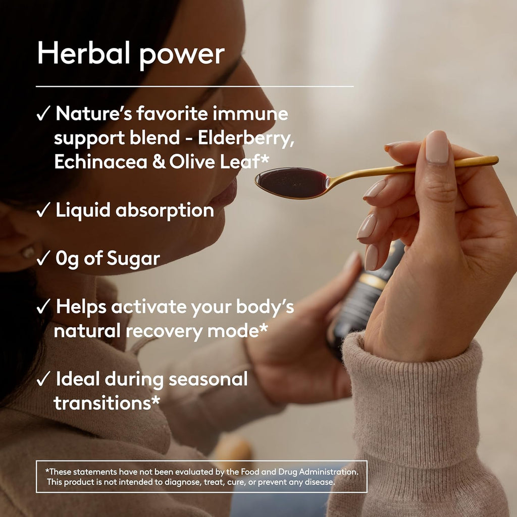 Immune + Wellbeing Syrup, Herbal Formula with Elderberry, Echinacea & Olive Leaf, High Absorption, Wild Berry Flavor, Plant-Based - 6.7 Fl oz (40 Servings)