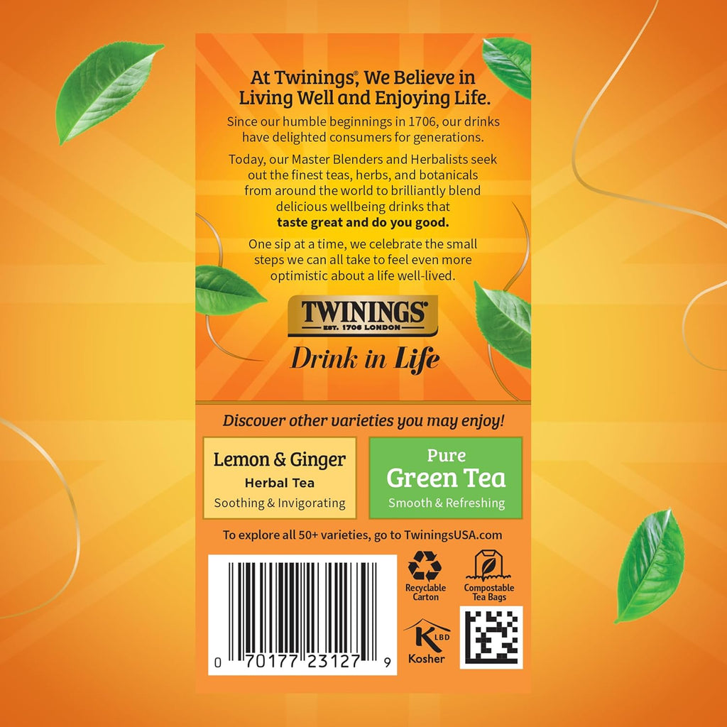 Twinings Honeybush, Mandarin, & Orange Herbal Tea Individually Wrapped Bags, 20 Count (Pack of 6), Naturally Caffeine-Free, Enjoy Hot or Iced, 120 Teabags