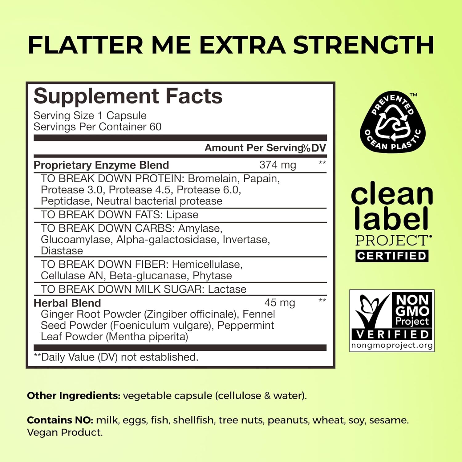 HUM Flatter Me Extra Strength Digestive Enzymes for Women, Men, Digestive Gut Bloating Supplement, Ginger, Peppermint Leaf, Fast Acting Anti Bloat Pills Multi Enzyme for Debloating, 60 Capsules