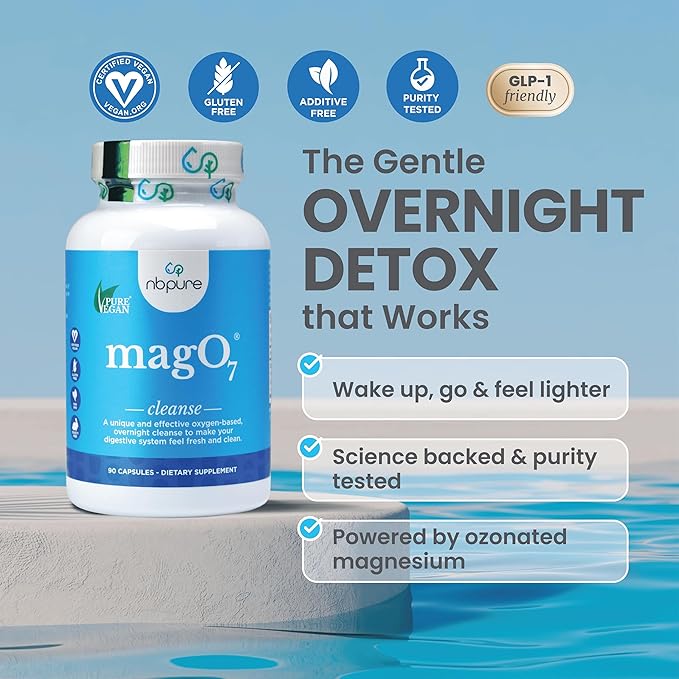 nbpure MagO7 - Natural Colon Cleanse & Detox | Occasional Constipation Relief, Stool Softening, & Bloating Support for Men & Women | Ozonated Magnesium Oxide, 90 Capsules