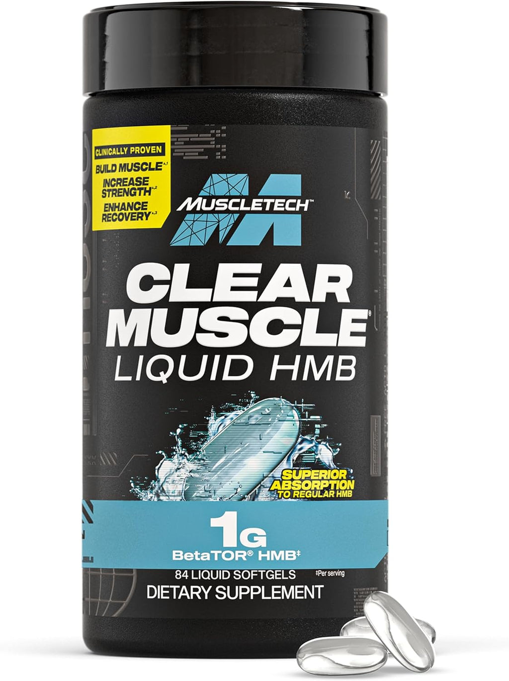 Muscletech HMB Supplements 1000mg, Clear Muscle (84 Liquid Softgels) - Highest Grade HMB for Lean Muscle & Recovery, HMB Free Acid Muscle Supplement, Help Decrease Muscle Breakdown, Packaging May Vary