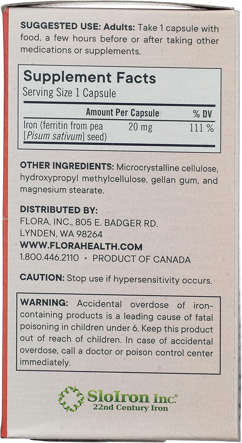 Flora Ferritin+ Delayed-Release Iron Supplement - Plant-Based Iron Supplement - Blood Cell & Energy Support - Vegan & Gluten-Free - Amber Glass Bottle - 30 Vegan Capsules