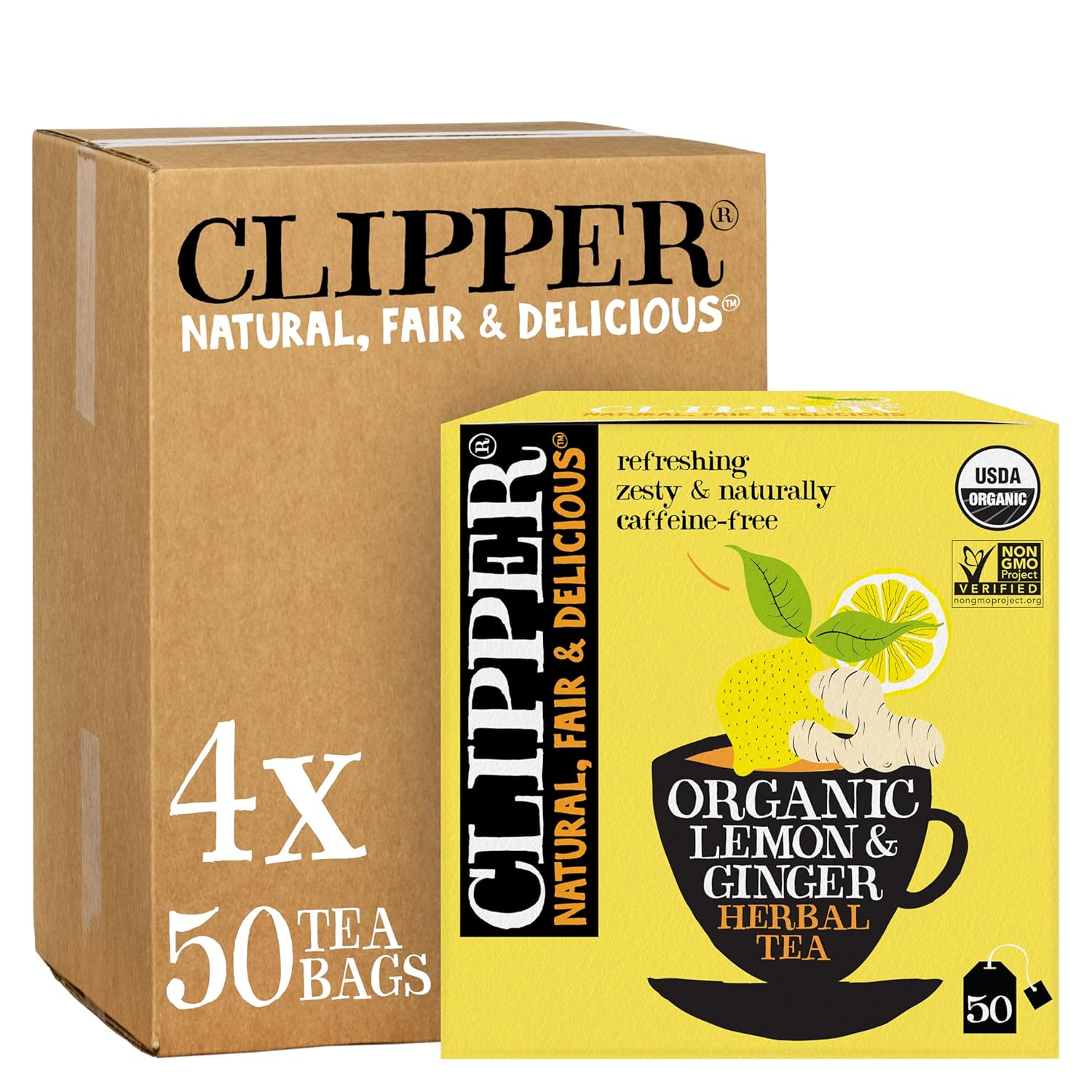 Clipper Tea Lemon & Ginger Teabags – Caffeine Free, USDA Organic, Great Hot or Iced – Aromatic, Natural, Fair & Delicious – 200 Tea Bags