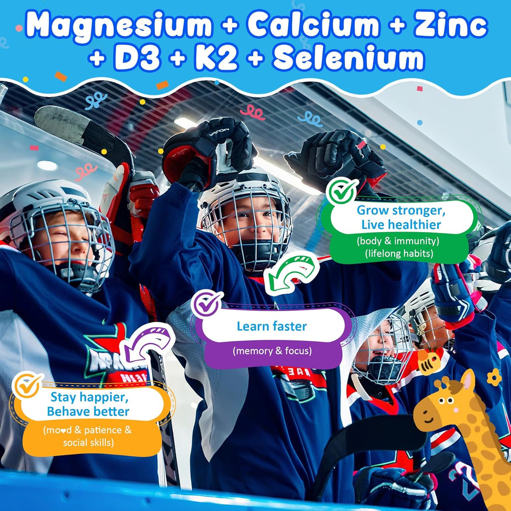 Kids Magnesium Glycinate | Calcium | Zinc, Nighttime Mineral + Multivitamin Filled Gummies, No Melatonin | Vitamin D3 K2 | Relax Happy, Bone, Bedtime Supplement, Only Need 1 Gummy - Sweet Dream Magic