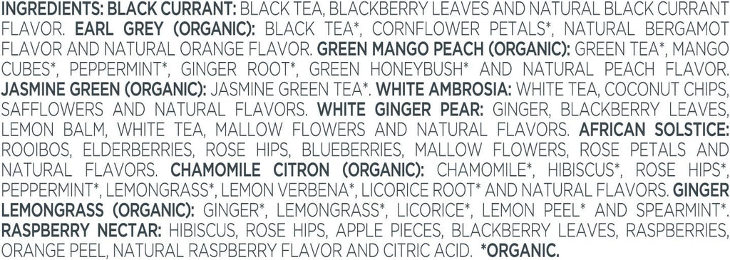 Tea Forte Tea Sampler Presentation Box, 20 Assorted Handcrafted Pyramid Tea Infuser Bags, Tea Tasting Assortment: Black, White, Green, Herbal