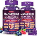 Magnesium Glycinate Gummy 600mg, Chewable Sugar Free Potassium Magnesium Gummy for Sleep, Body Support and Relaxation, Magnesium Supplements with Vitamin D, B6, and CoQ10 for Men & Women