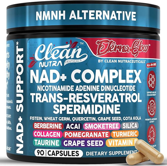 Clean NAD Supplement Resveratrol Liposomal NAD+ Spermidine Fisetin Wheat Germ Quercetin Grape Seed Extract Gotu Kola Berberine Astaxanthin Peptides for Women Energy 90 Capsules