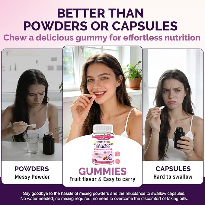 All-in-One Women's Multivitamin Gummies with Complete Vitamin & Mineral Complex, Herbal Blends for Energy, Overall Health, High Potency Hair Skin and Nails Vitamins, Strawberry Flavor, 60 Count