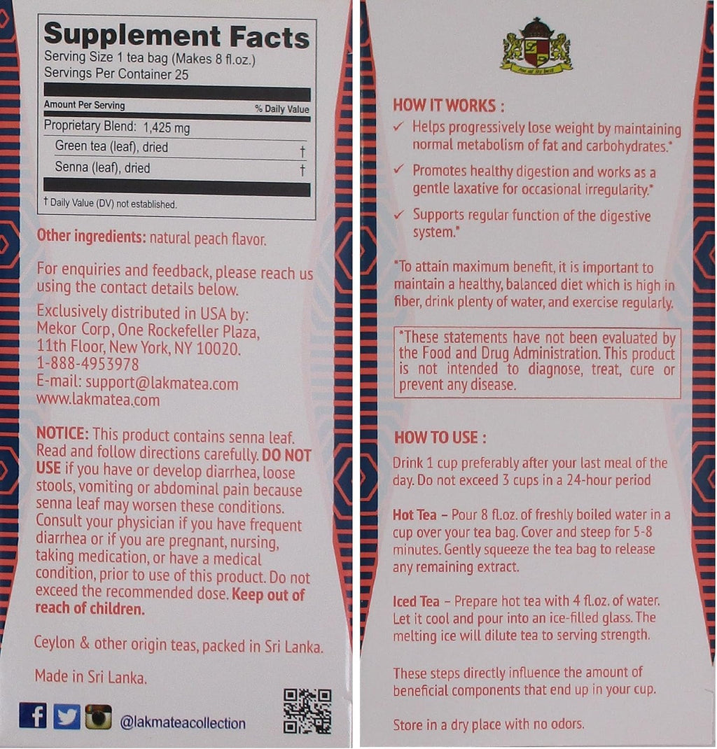 Lakma Super Slim Tea Herbal Supplement for Cleanse and Detox - Green Tea with Senna Bundle - 25 Tea Bags Each (50 Tea Bags Total)