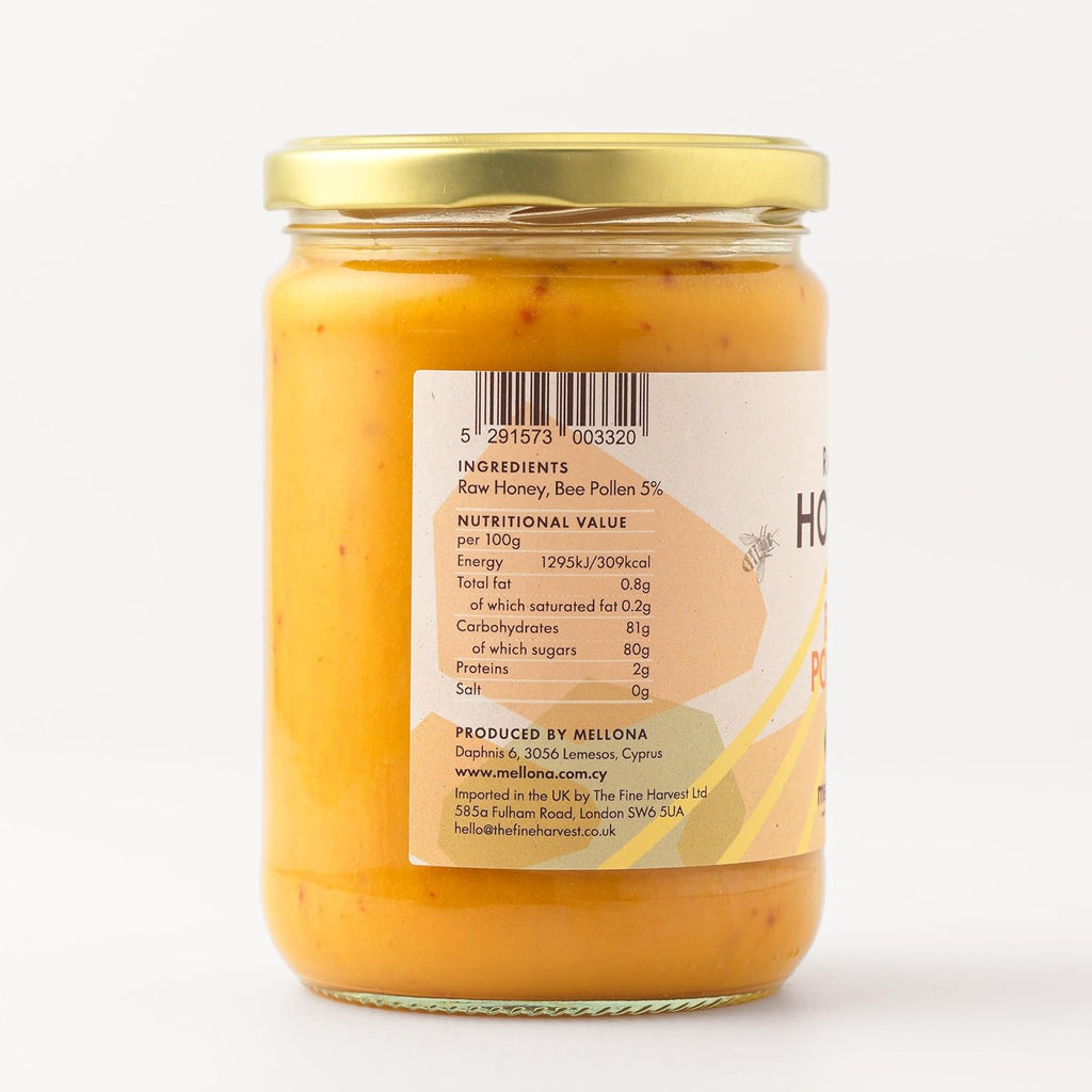 Mellona 100% Raw Honey Unfiltered with Bee Pollen - Natural Honey Raw Unprocessed, Unheated & Unfiltered, No Artificial Additives, Pure Superfood 700 Gram