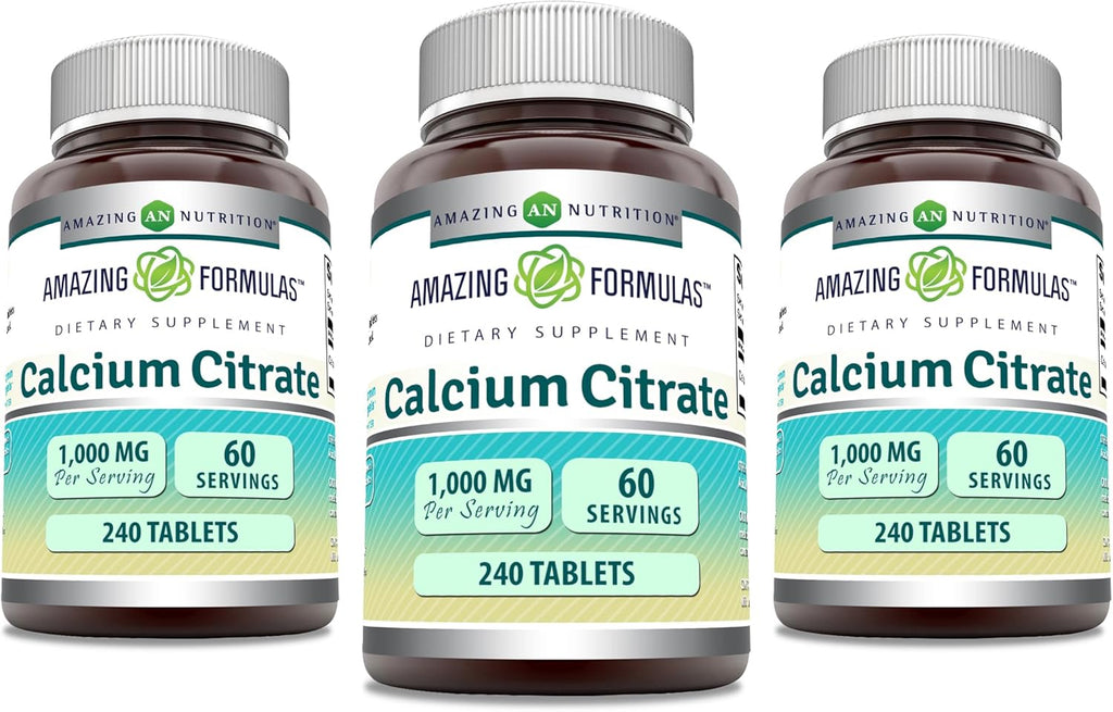 Amazing Formulas Calcium Citrate Supplement | 1000 Mg | Tablets | Non-GMO | Gluten Free | Made in USA (3 Pack, 240 Count)