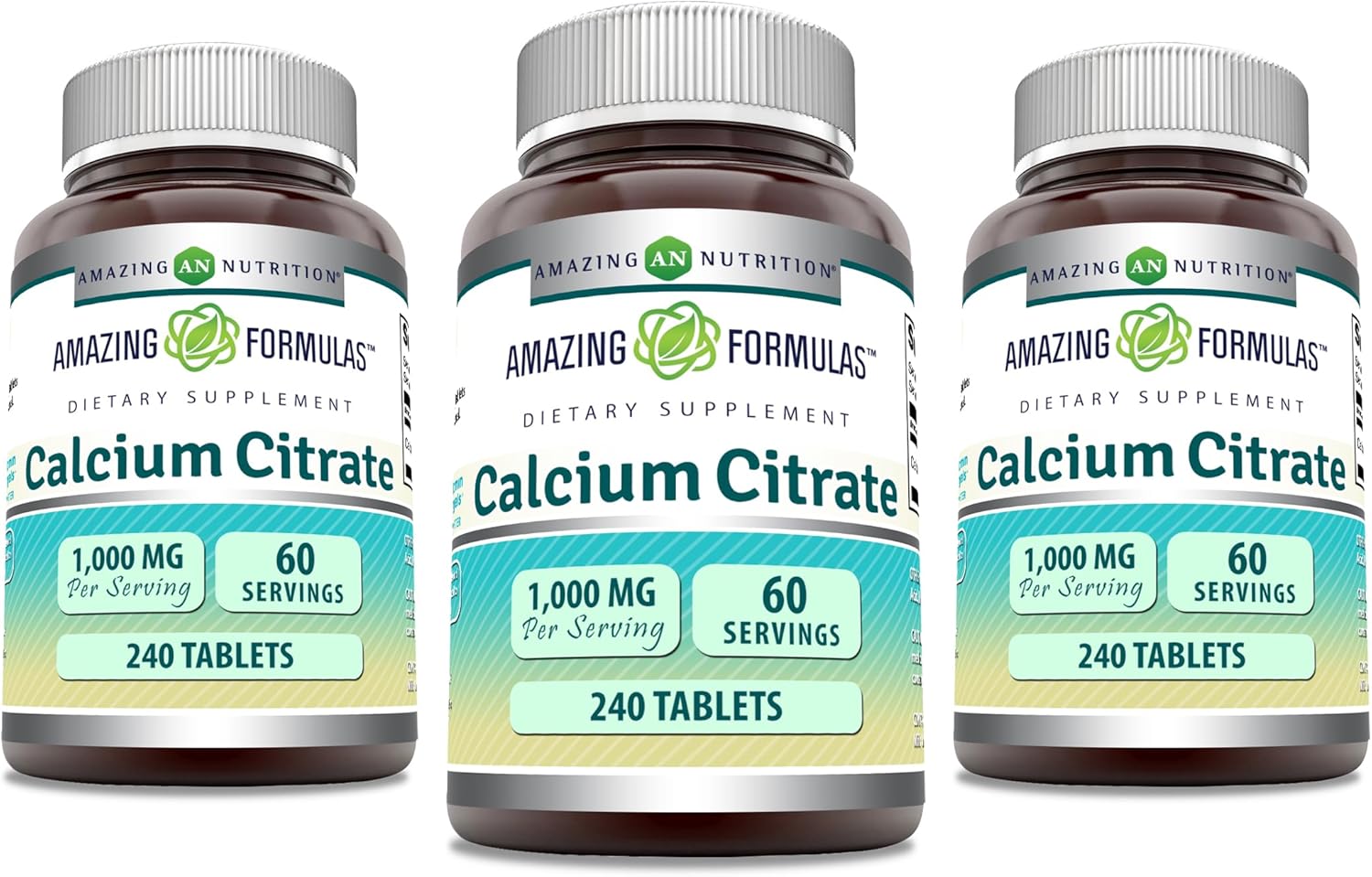 Amazing Formulas Calcium Citrate Supplement | 1000 Mg | Tablets | Non-GMO | Gluten Free | Made in USA (3 Pack, 240 Count)