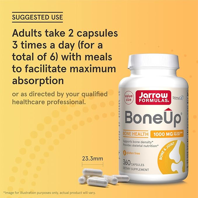 Jarrow Formulas BoneUp for Bone Density - Vitamin D3 and K2, Calcium Support, 360 Capsules, Promotes Skeletal Nutrition, Up to 60 Days Supply