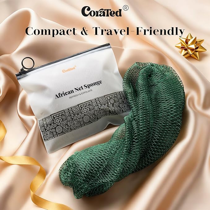 CORATED African Net Sponge Authentic, Shower Loofah Exfoliating Bath Sponge, Body Scrubber for Women and Men Daily Use Body Care, Travel Portable Bath Accessories Gifts for Women