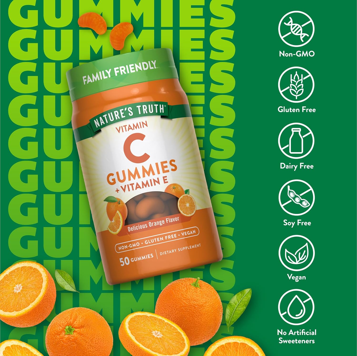 Nature's Truth Vitamin C Gummies | 50 Count | with Vitamin E | Orange Flavor | Vegan, Non-GMO & Gluten Free Supplement
