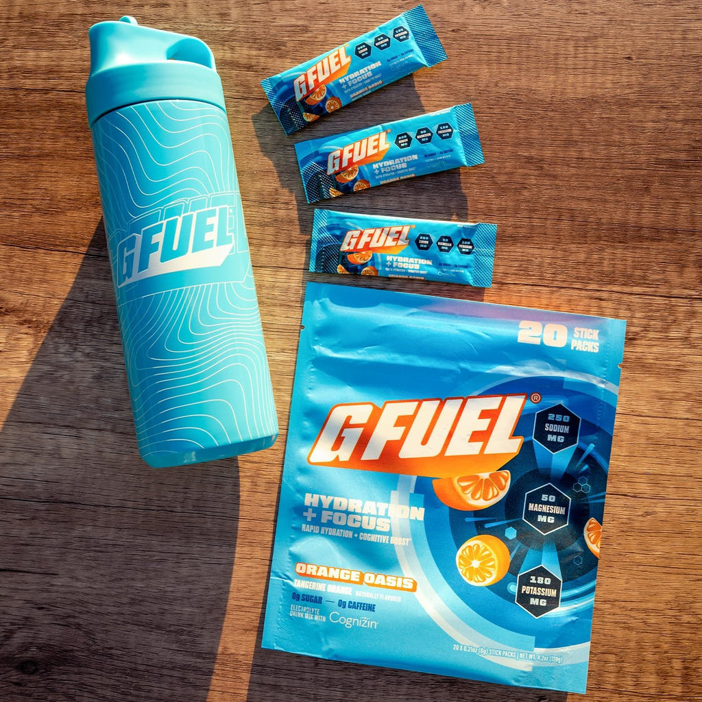 G Fuel Electrolytes Powder for Instant Hydration and Focus | Sugar Free, Orange Oasis Flavor, Electrolyte and Nootropic Drink Mix to Sharpen Mental Focus, 20 Servings