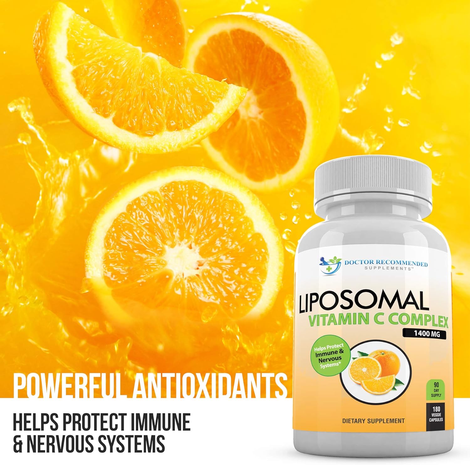 Liposomal Vitamin C 1400mg Per Serving - High Absorption Ascorbic Acid, Lypo-Spheric Vitamin C Complex Immune Support Supplement w/Powerful Antioxidants and Collagen Booster, (180 Veggie Caps 3 Pack)