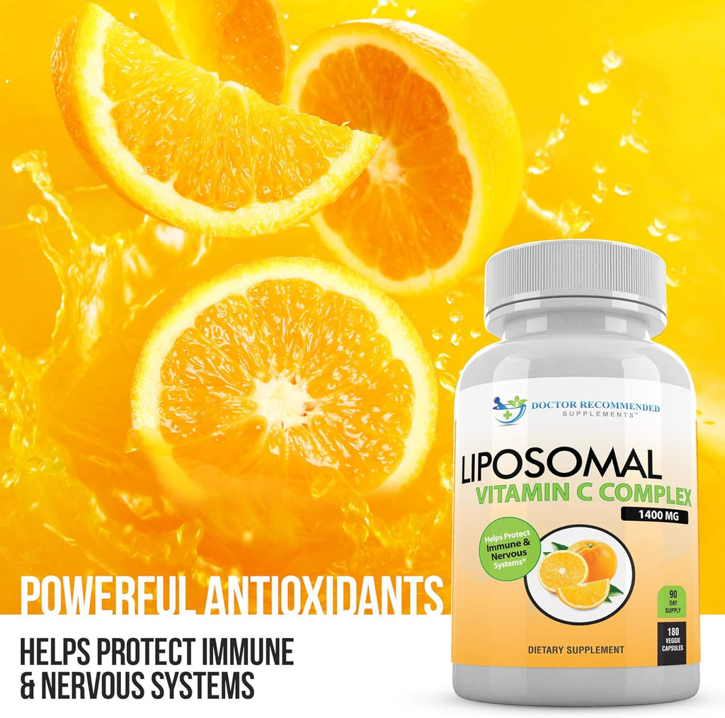 Liposomal Vitamin C 1400mg Per Serving - High Absorption Ascorbic Acid, Lypo-Spheric Vitamin C Complex Immune Support Supplement w/Powerful Antioxidants and Collagen Booster, (180 Veggie Caps 2 Pack)