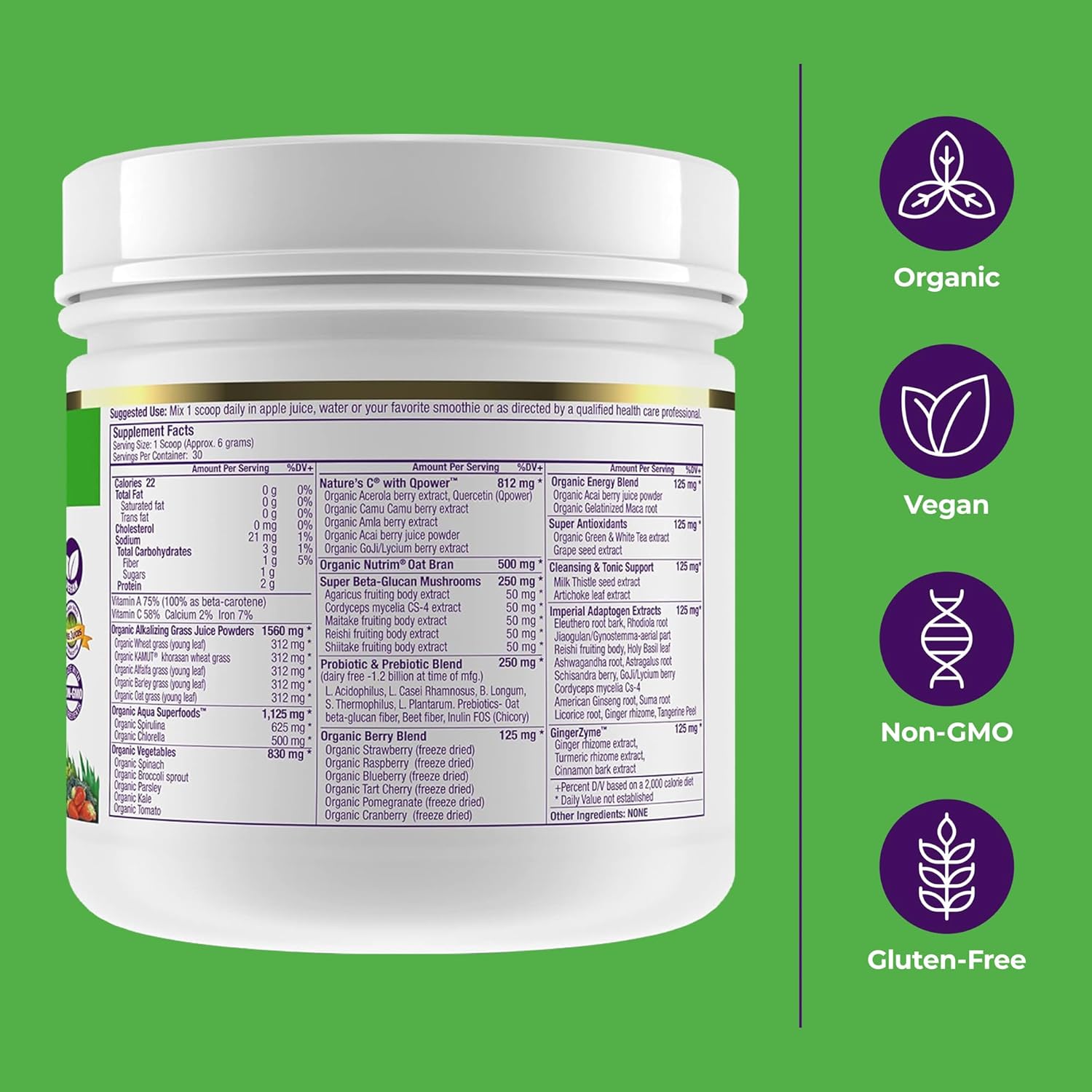 Paradise, ORAC Energy Greens Powder Extract, Super Antioxidants, Probiotics for Gut Health & Digestion, Vitamin C for Immunity, with Spirulina & Chlorella, Non-GMO, Gluten Free, 30 Servings