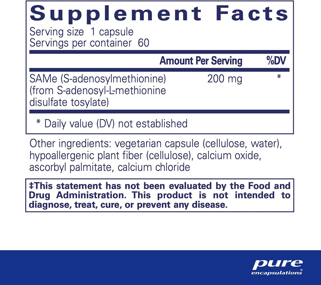 Pure Encapsulations SAMe S-Adenosylmethionine 180's - Supports Joint Health & Glutathione Production* - Gluten Free & Non-GMO - 60 Capsules
