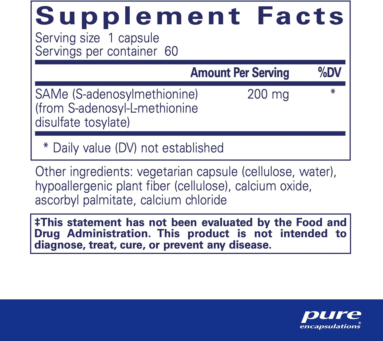 Pure Encapsulations SAMe S-Adenosylmethionine 180's - Supports Joint Health & Glutathione Production* - Gluten Free & Non-GMO - 60 Capsules