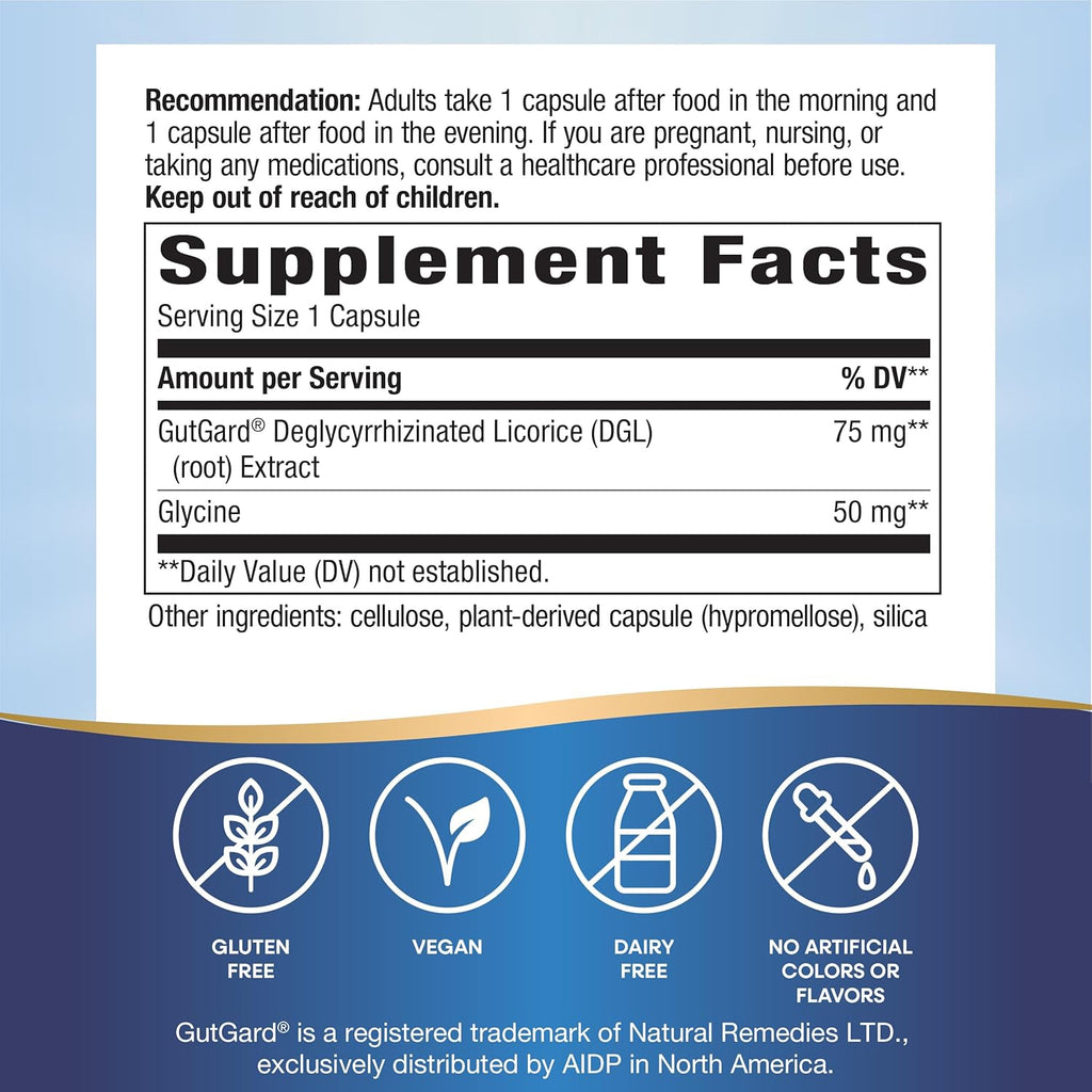 Nature's Way DGL Ultra, Premium Licorice Root Extract, Soothing Digestive Relief*, With GutGard, 75 mg per Serving, No Gluten, 90 Vegan Capsules (Packaging May Vary)