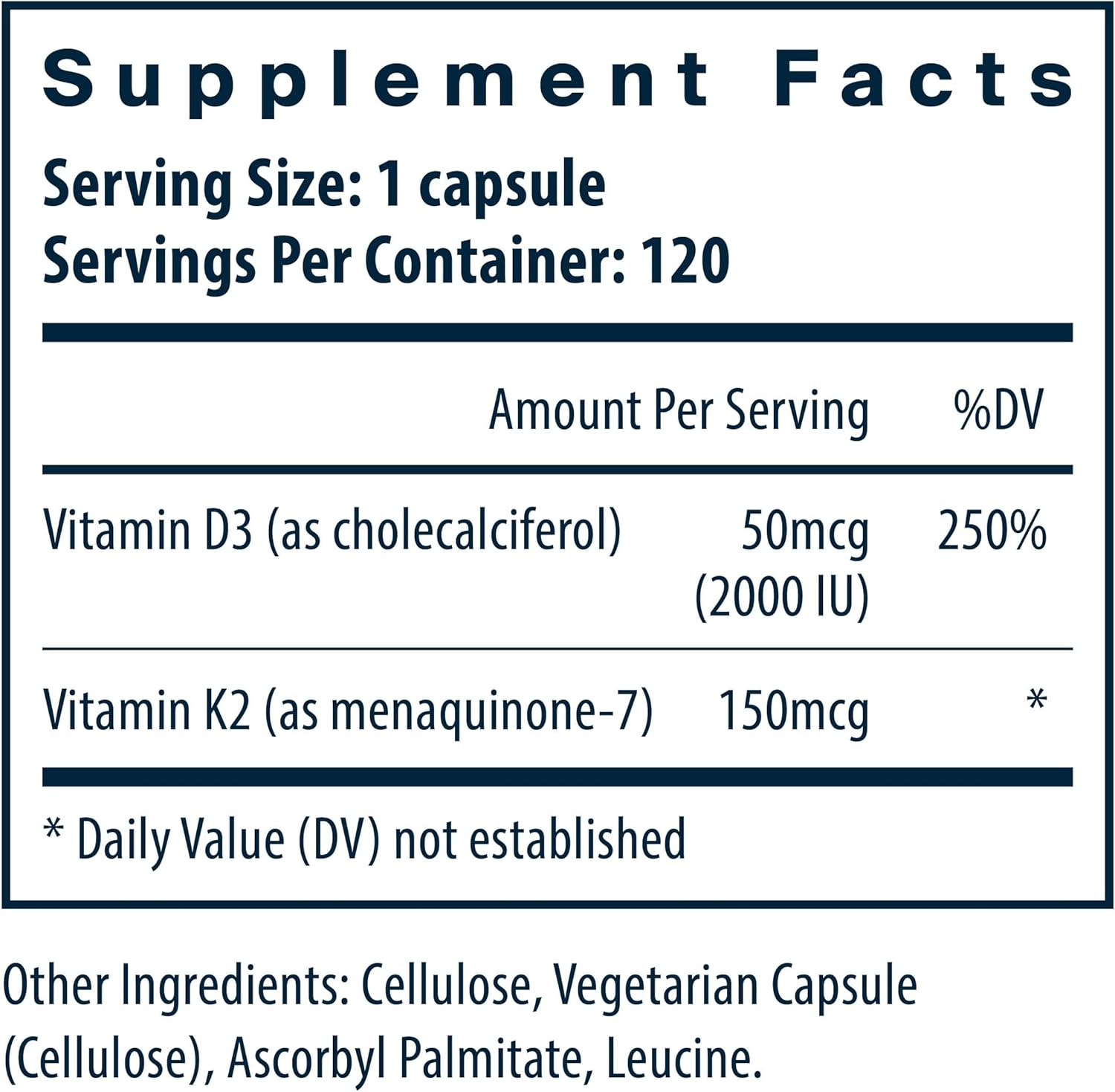 Vital Nutrients Vitamin D3 + K2 | 2000 IU | Vitamin D3 K2 Supplement | Vitamin D Complex for Healthy Calcium Levels, Muscle & Bone Health | Gluten, Dairy, Soy Free | 120 Capsules