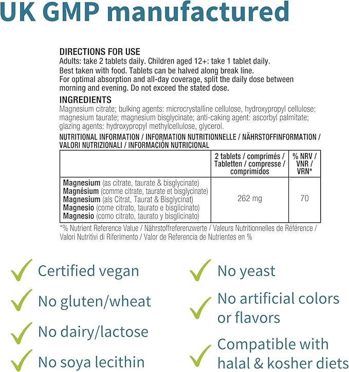 Igennus Superior Triple Magnesium Complex, Fully Reacted & Chelated Glycinate, Taurate & Citrate, Clean Label, High Bioavailability & Absorption, 180 Tablets, Vegan, Non-Buffered