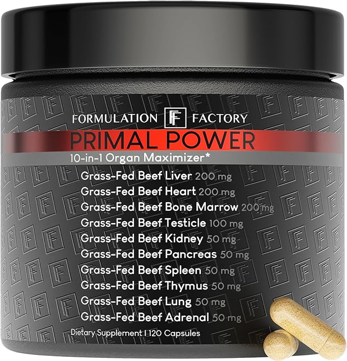 Formulation Factory Beef Liver Capsules - 10-in-1 Primal Powder Beef Organ Supplement for Men & Women with Bone Marrow & Beef Testicle - Grass Fed Ancestral Health - 120 Capsules, 2 Month Supply