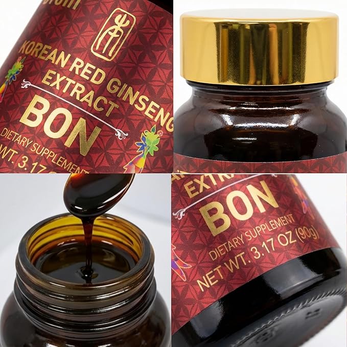Bon Korean Red Panax Ginseng Extract - 100% Pure Concentrate - No Additives Extra Strength Supplement - Caffeine Free Energy, Focus & Immune Support - 90g