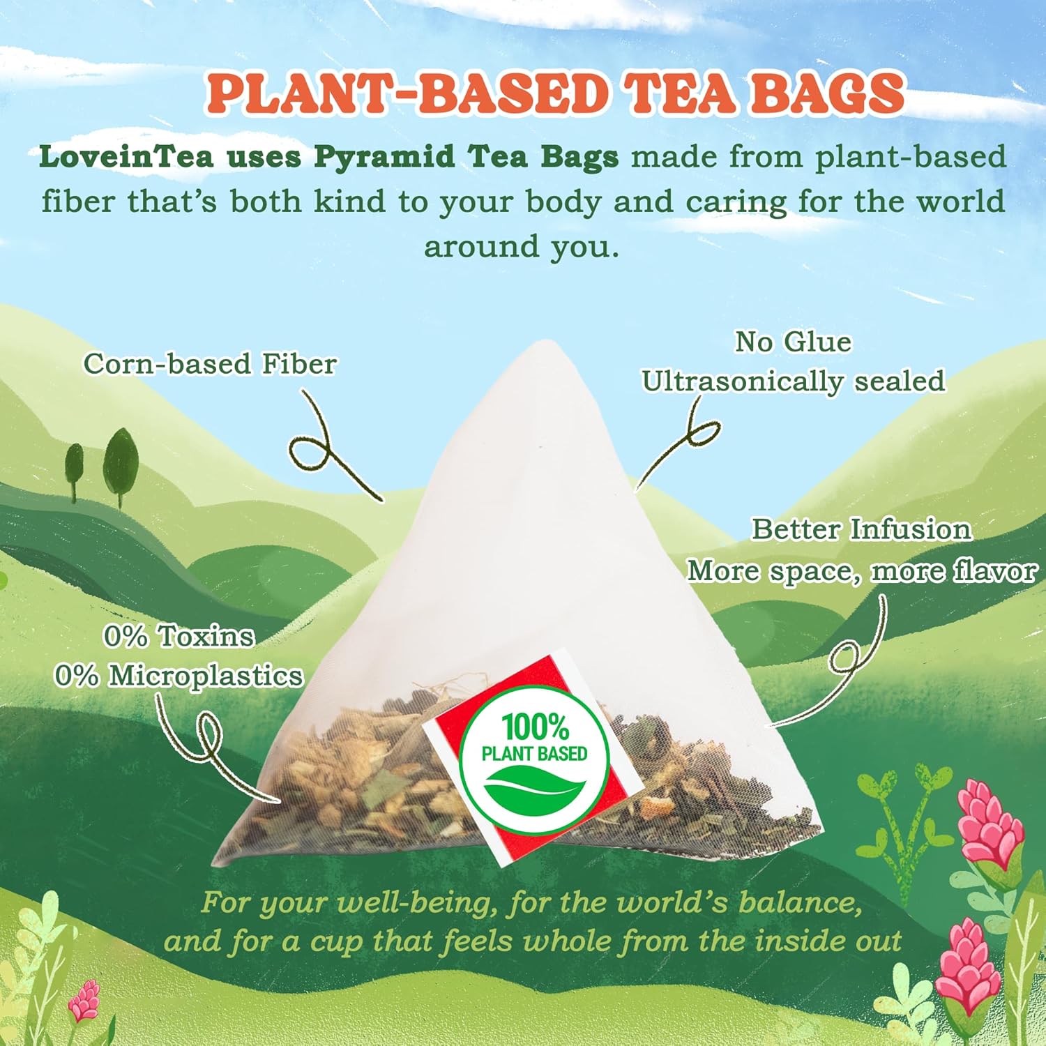 LoveinTea Ginger Herbal Tea Bags, 100% Natural Vietnamese Ginger Blend, Plant-Based Pyramid Bags, 30 Count
