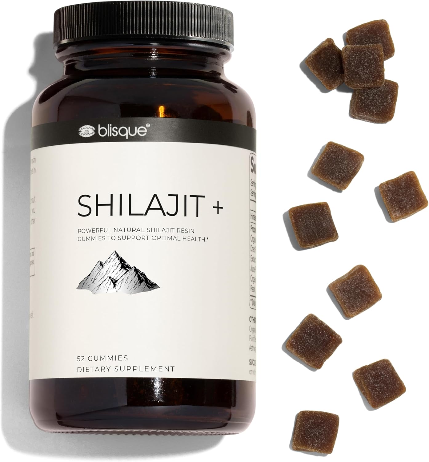 Blisque – Pure Himalayan Organic Shilajit Resin Gummies Supplement | Contains Fulvic Acid and Trace Minerals | Authentic and Natural | 52 Gummies