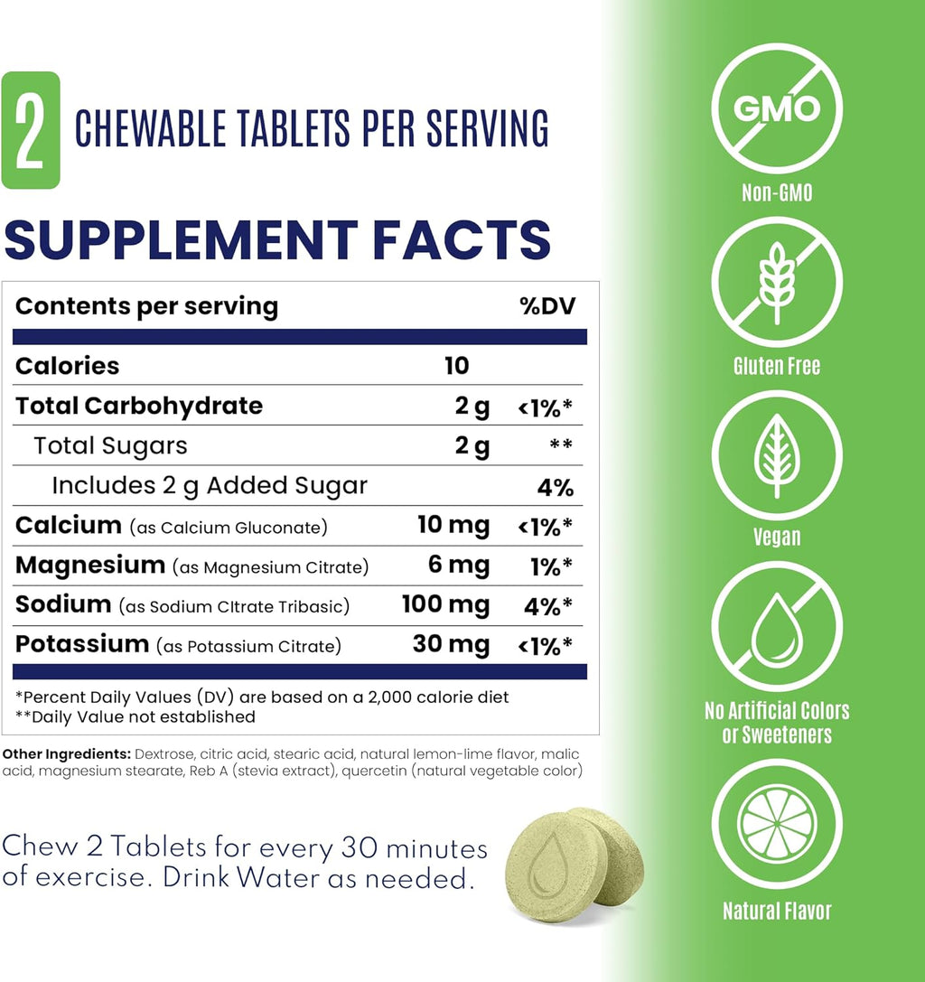 SaltStick Electrolyte FastChews - 120 Lemon Lime Chewable Electrolytes - Salt Tablets for Running and Hydration, Electrolyte Chews - 120 Count