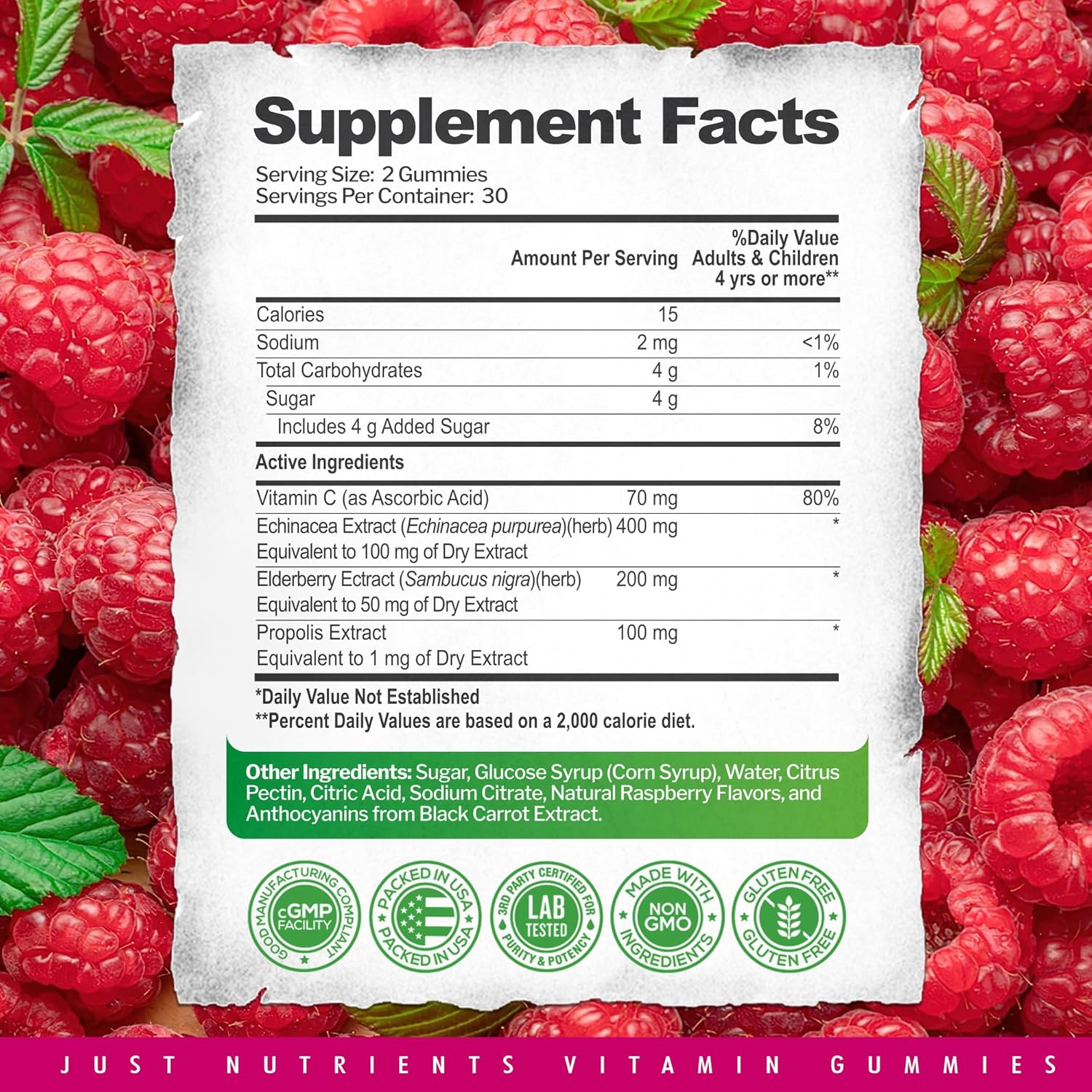 Elderberry Gummies with Vitamin C, Echinacea, Propolis (60 count) - Immune Support for Adults & Kids - Maximum Strength, Great Tasting Raspberry Flavor - Gluten-Free, Vegan - 60 Gummies