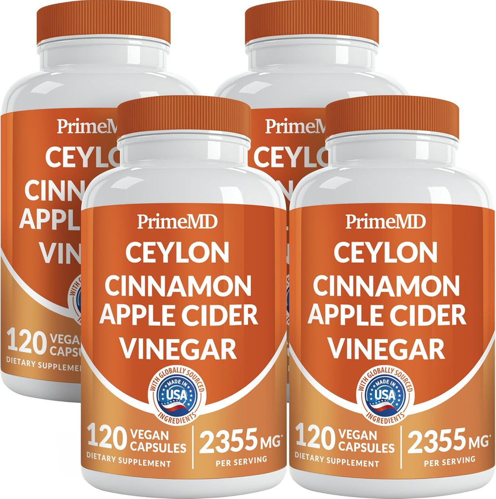 5-in-1 Ceylon Cinnamon Capsules 2355mg - Ceylon Cinnamon and Apple Cider Vinegar Capsules - Turmeric and Panax Ginseng Capsules - Cinnamon Supplements with Bioperine (120ct, Pack of 4)