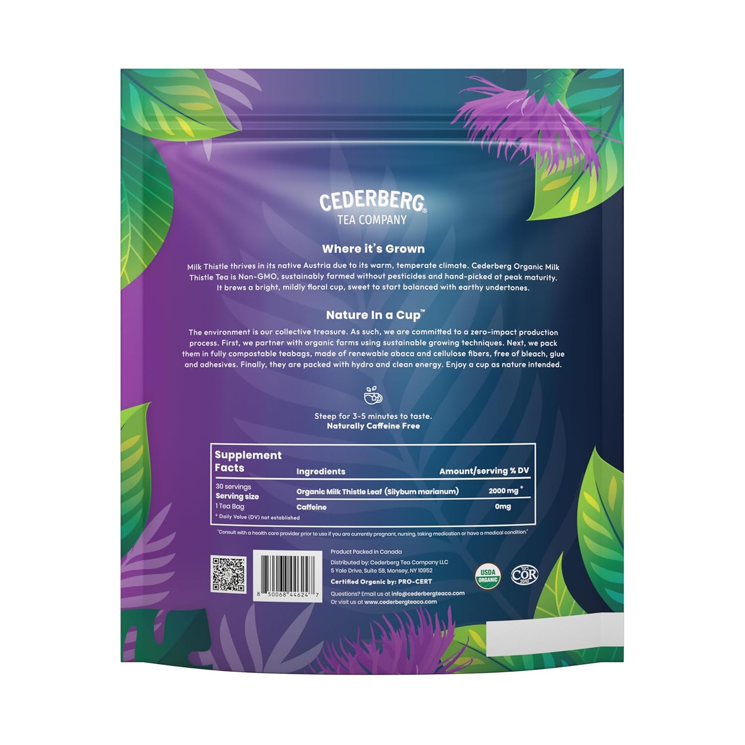 Cederberg Tea Company Organic Milk Thistle Tea — 30 Tea Bags | Organic Herbal Tea From Single Origin | Eco-Friendly Tea Bags | Non-GMO Caffeine Free Tea With Zero Sugar