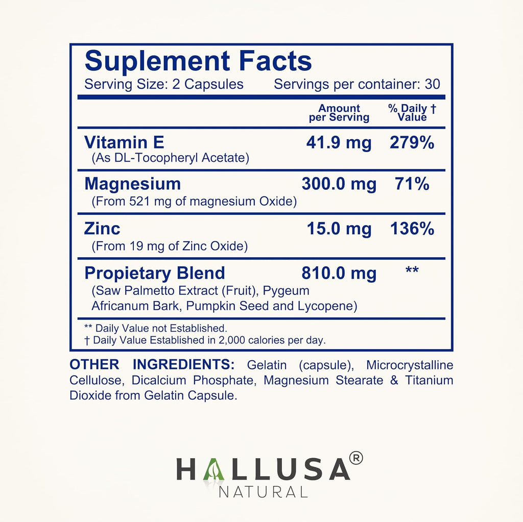 HALLPROST Ultra Prostate Health Supplement for Men, Frequent Urination, Saw Palmetto, Lycopene & Pygeum Blend + Zinc, Vitamin E & Magnesium, Urinary Tract Function, 60 Capsules