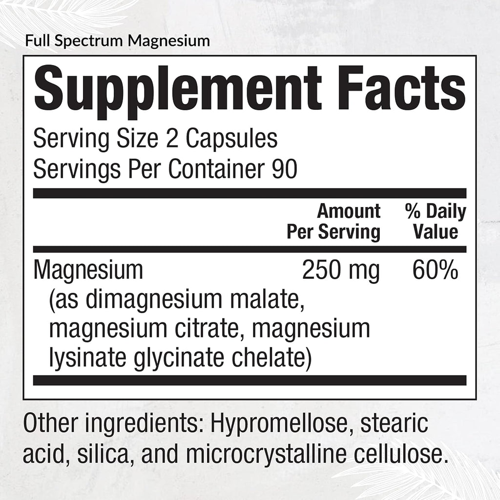 Equilife Full Spectrum Magnesium Supplement, Magnesium Glycinate, Citrate, & Malate, Bioavailable Mineral Blend, Dairy, Soy, & Gluten Free, Vegan, Non GMO, 180 Capsules